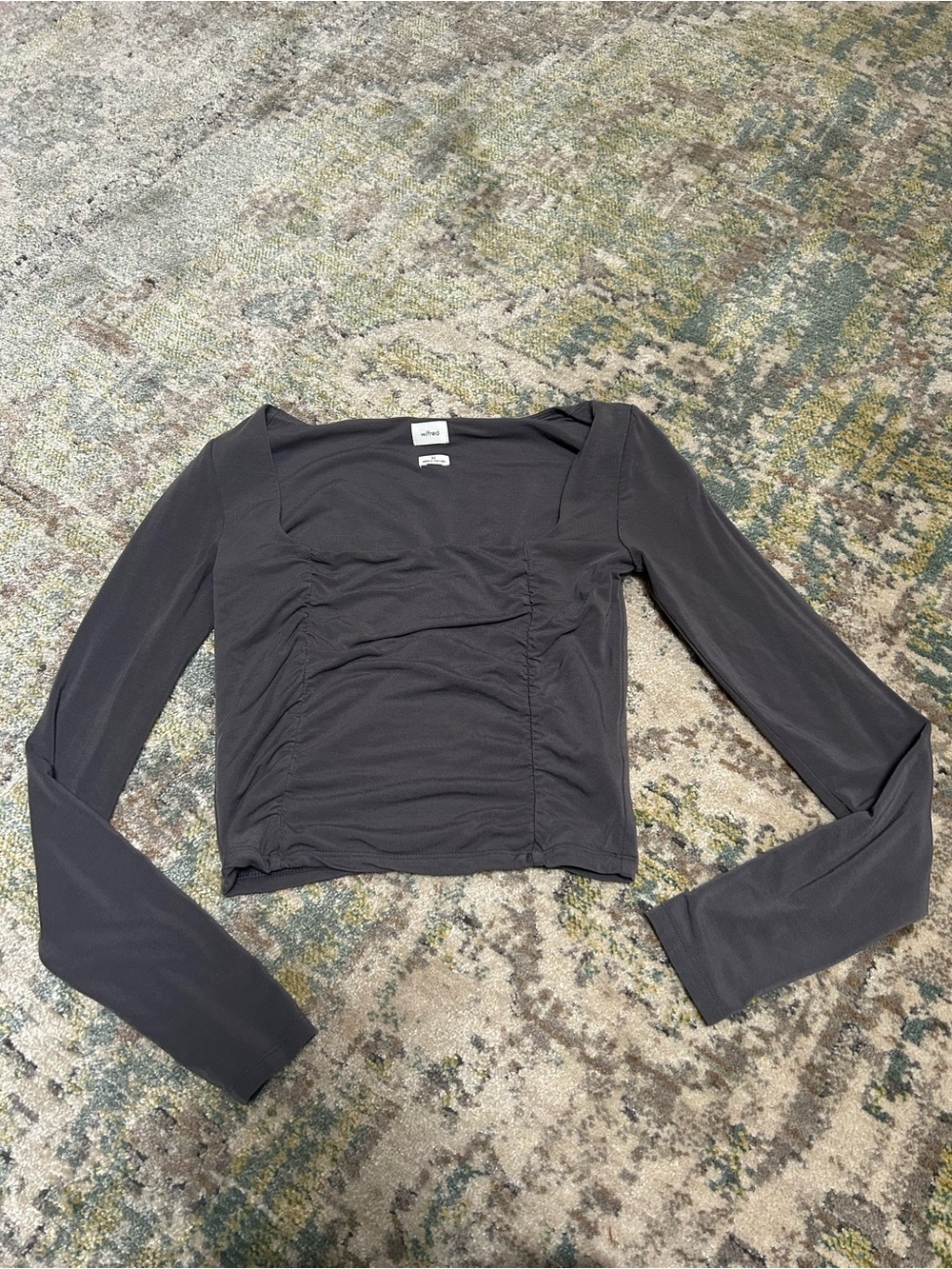 Wilfred Dark Gray Square Neck Long Sleeve Ruched Top